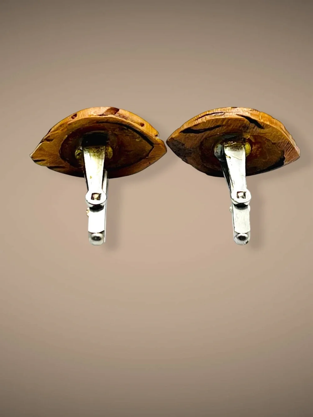 Rare Vintage Handmade Natural Seed Pod Bullet Back Cufflinks Speckled Organic